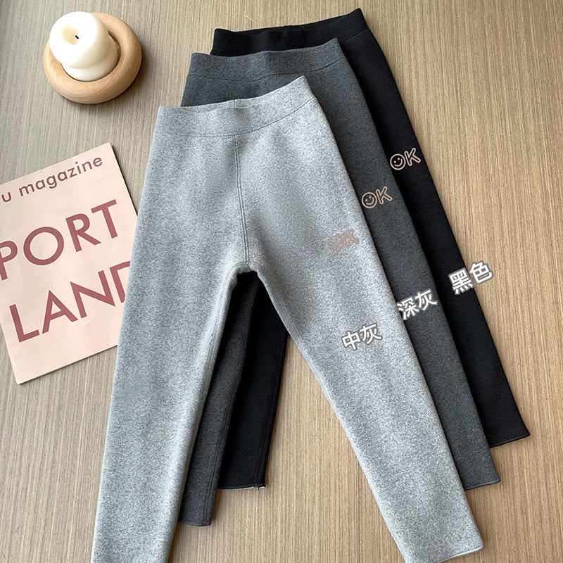 New Children'S Pure Cotton Long Pants, Cashmere Korean Style Student Children'S Clothing, Integrated Fleece Casual Girls' Leggings - Image 1