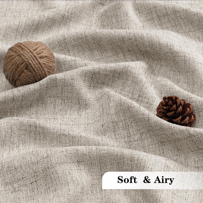 Chyhomenyc Curtains 84 Inches Long 2 Panels Set, Light Filtering Faux Linen Slub Textured Curtains for Living Room, Soft Airy Farmhouse Rod Pocket Curtain for Bedroom, Each 50Wx84L, 2PCS, Linen Color - Image 5