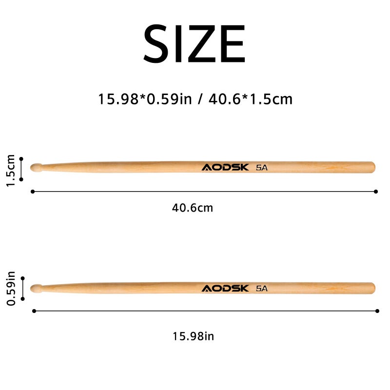 AODSK Drum Sticks 5A Classic America Maple Wood Tear Drop Tip Drumsticks Anti-Slip,Suitable for adults and children with storage Bags-6 Pairs - Image 2