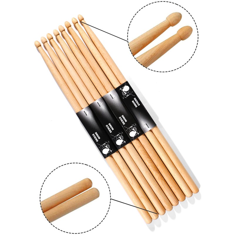 AODSK Drum Sticks 5A Classic America Maple Wood Tear Drop Tip Drumsticks Anti-Slip,Suitable for adults and children with storage Bags-6 Pairs - Image 3