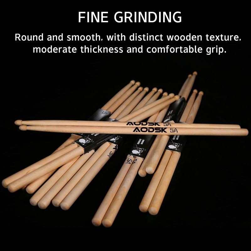 AODSK Drum Sticks 5A Classic America Maple Wood Tear Drop Tip Drumsticks Anti-Slip,Suitable for adults and children with storage Bags-6 Pairs - Image 4