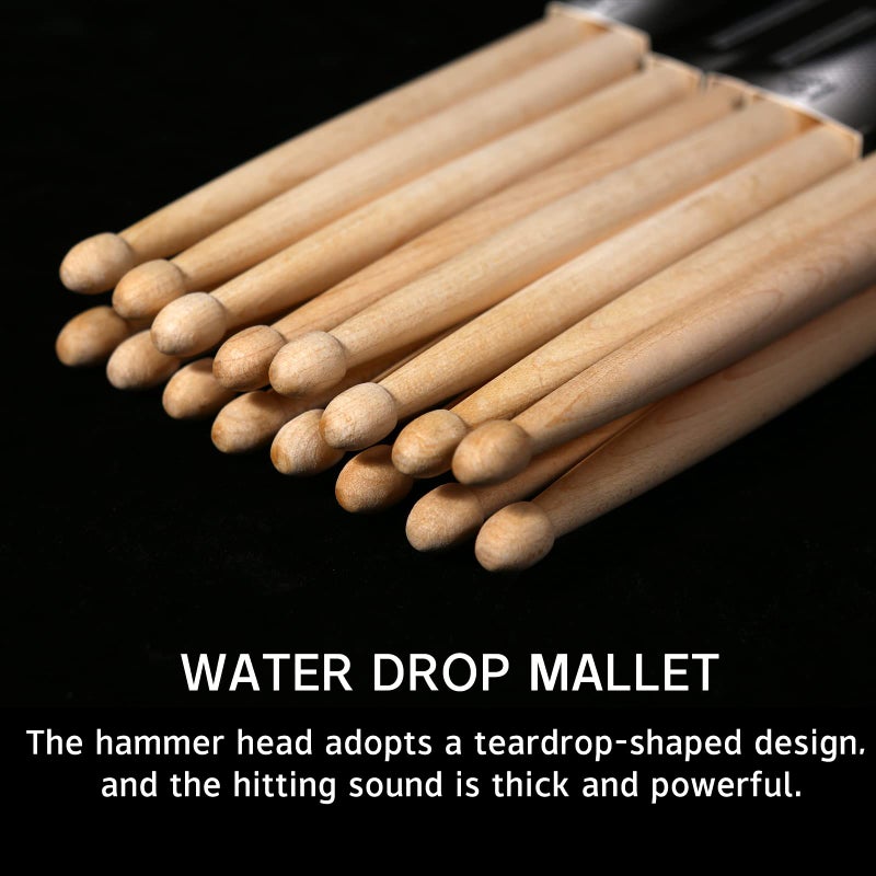 AODSK Drum Sticks 5A Classic America Maple Wood Tear Drop Tip Drumsticks Anti-Slip,Suitable for adults and children with storage Bags-6 Pairs - Image 5