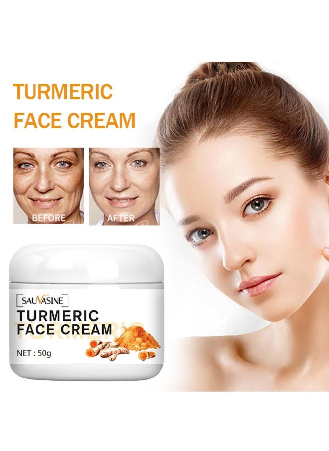 SAUVASINE - Turmeric Face Cream ,for Face Skin Care Anti-Aging Cream Brightening Face Moisturizer Cream,Skin Repair Cream,Turmeric Moisturizing Cream for Dark Spots Remover,Evens Skin Tone-50g - Image 1