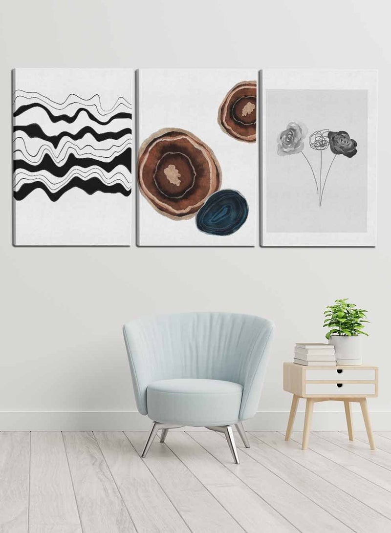 لوحة طقم من ٣ لوحات كانفاس على إطار خشبي، تصميم ورود وخطوط مموجة، للمنزل، غرفة المعيشة، المكتب، الديكور - Image 3