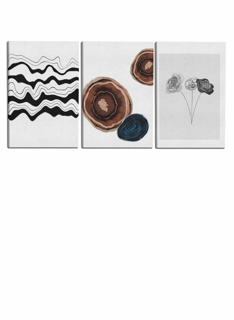 لوحة طقم من ٣ لوحات كانفاس على إطار خشبي، تصميم ورود وخطوط مموجة، للمنزل، غرفة المعيشة، المكتب، الديكور - Image 4