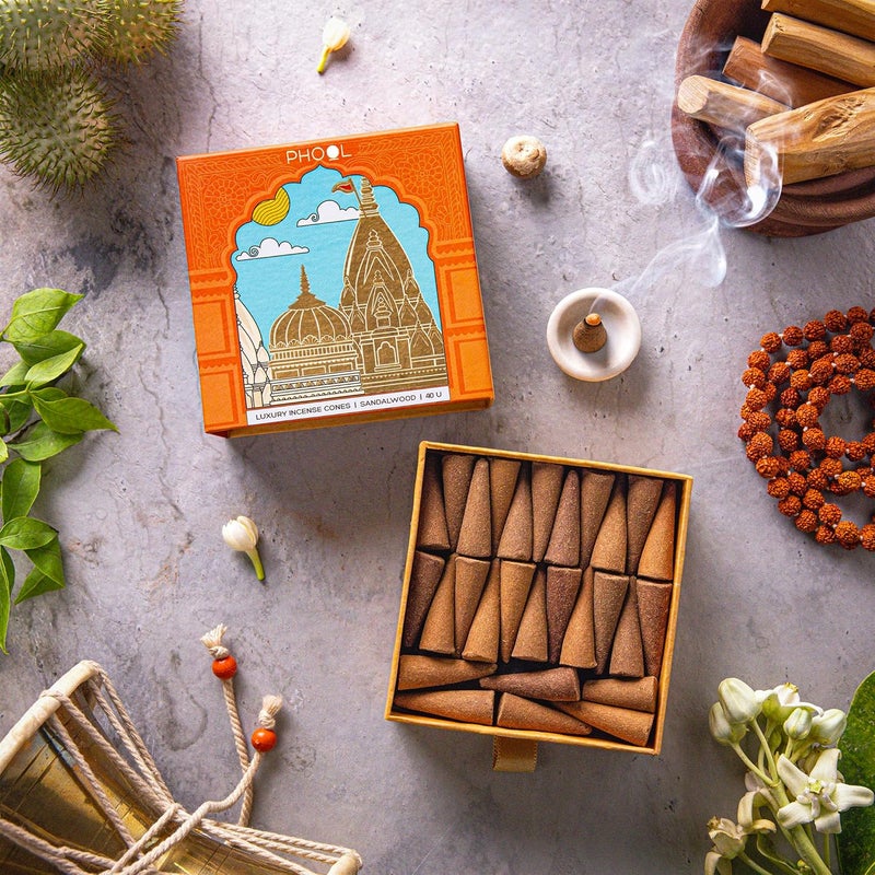 PHOOL LUXURY INCENSE PHOOL Luxury Sandalwood Incense Cones - 40 Pack - Image 1