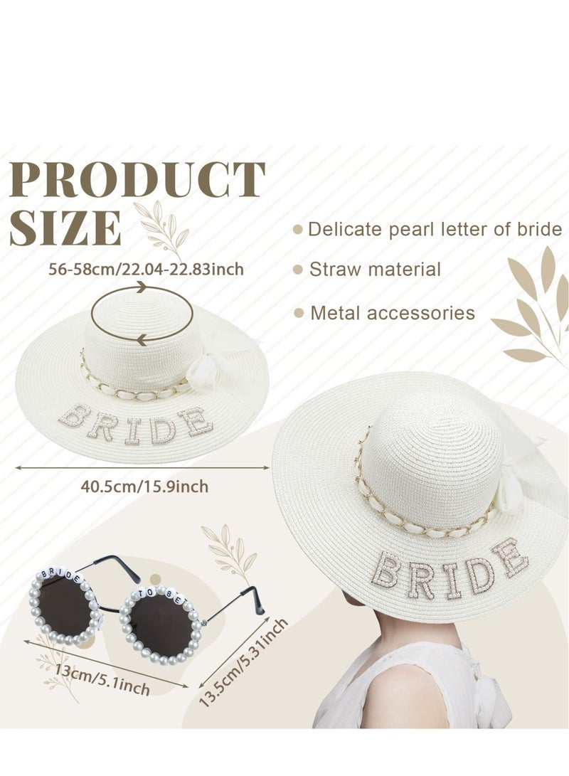 Zikra 3 Pcs Bride Tote Bag Sun Hat Glasses Set Jute Burlap Tote Bags with Handles Bride Sun Hat Bride to Be Sunglasses for Honeymoon Engagement - Image 2