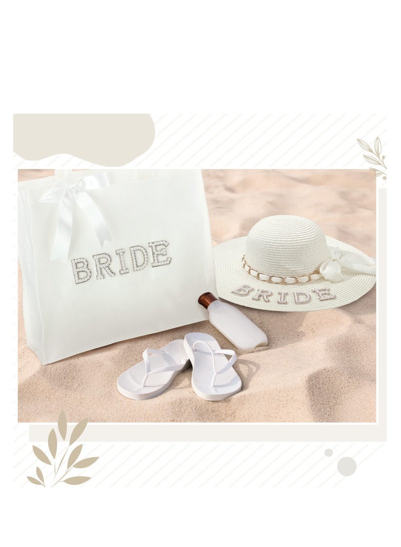 Zikra 3 Pcs Bride Tote Bag Sun Hat Glasses Set Jute Burlap Tote Bags with Handles Bride Sun Hat Bride to Be Sunglasses for Honeymoon Engagement - Image 3