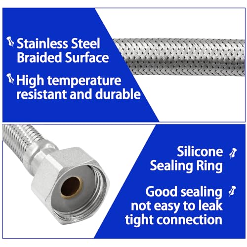 BokWin 2 Pcs Stainless Steel Faucet Line Connector 1/2 FIPx1/2 FIP Flexible Faucet Line Connector(16 Inch) - Image 2