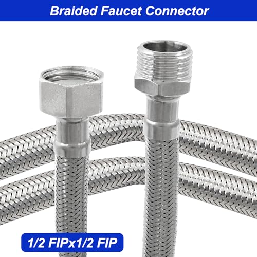 BokWin 2 Pcs Stainless Steel Faucet Line Connector 1/2 FIPx1/2 FIP Flexible Faucet Line Connector(16 Inch) - Image 4