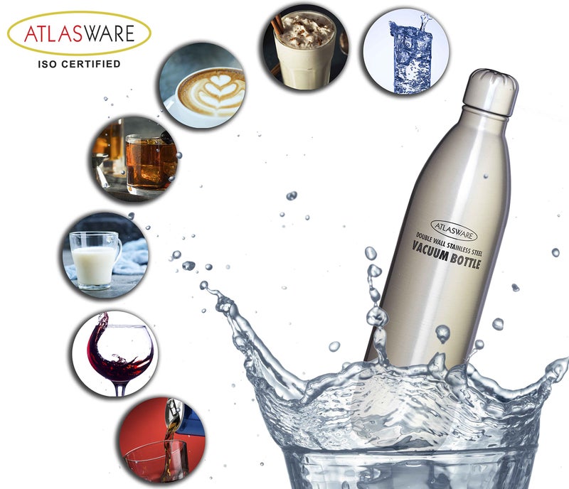 ATLASWARE Insulated Steel Water Bottle Featured with Leak Proof, Wide Mouth, BPA and Toxic Free, Double Wall Insulated Vacuum Bottle, Use for Office, Road, Picnic, Outside Travelling I Grey I 350ml - Image 4