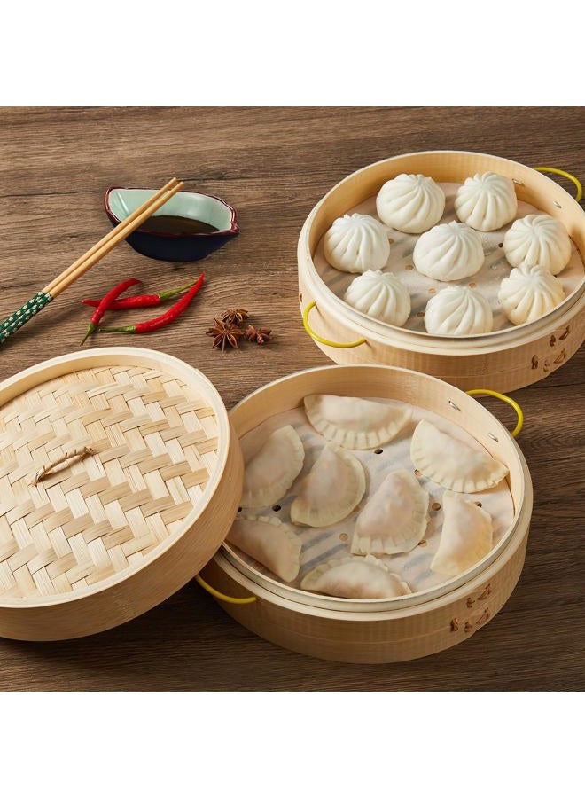 MacaRio Bamboo Steamer Basket Set 10 inch Steamer for Cooking, with Side Handles, Ring Adapter, Paper Liners, for Dim Sum Dumplings Buns Seafoods Vegetables Rice Asian Foods - Image 3