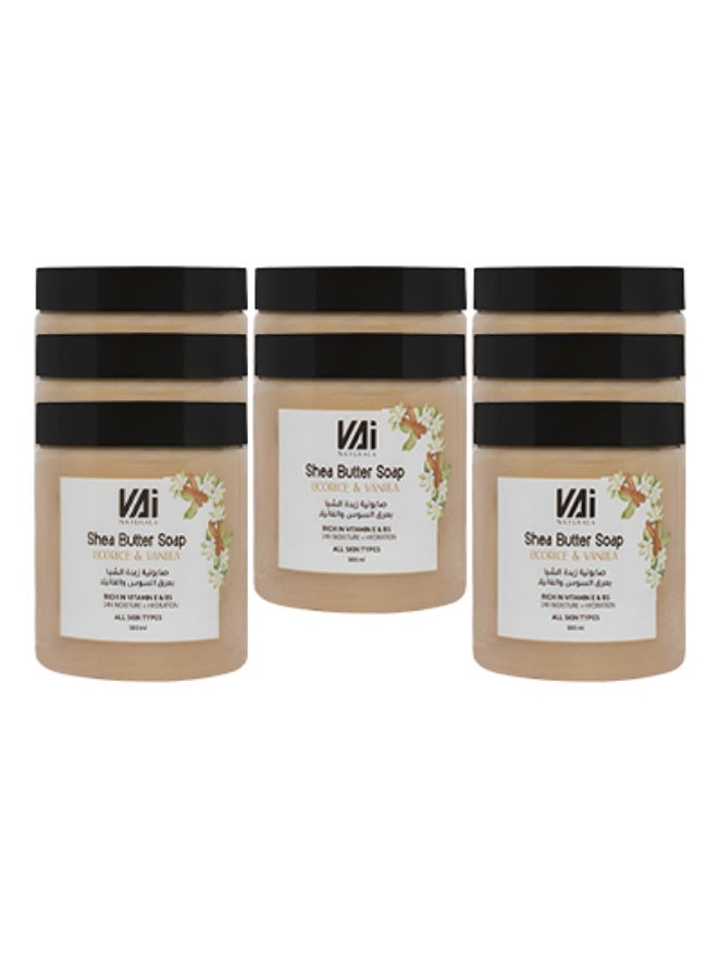 VAI 8 Pieces Shea Butter Soap Licorice And Vanilla Rich In Vitamin E And B5 24 Hour Moisture And Hydration 500ml - Image 1
