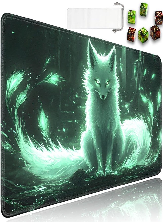 JVGFYNKL for MTG Game Playmat - 24 x 14 inches with Dices and Storage Bags, Non-Slip Base for TCG and Board Game Card Mats, Trading Card Games Mat, Enchanted Glowing Fox Pattern Collectible Card Playmats - Image 1