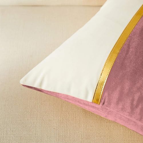 AEROHAVEN™ Set of 2 Premium Velvet with Gold Stripe Decorative Throw Pillow/Cushion Covers with Invisible Zipper - (16 x 16 Inch, Rose Gold) - Image 4
