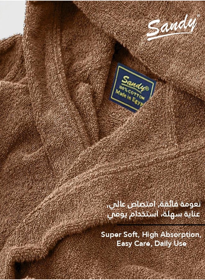 Sandy Sandy Kids Bathrobe with Hood, 100% Cotton Highly Absorbent, Unisex Plush Robe, Made in Egypt, Size S, Brown  - Image 2