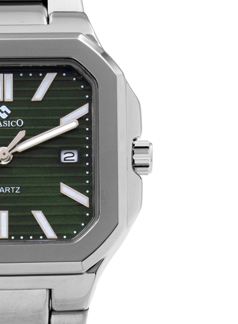 Clasico ساعة ليونيس كواتز المعدنية الفاخرة للرجال - فضي أخضر متينة الصنع - Image 2