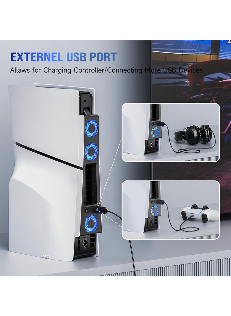 Excefore - Cooling Fan for PS5 Slim, Quiet Silent Cooling System for PS5 Slim Digital/Discs Edition with 3 Fans, USB 3.0 Port, Accessories for PlayStation 5 Slim Digital/Disc Version Cooler with LED Light - Image 1