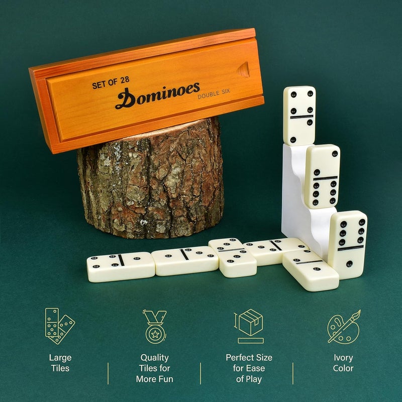 Queensell Jumbo Dominoes Set for Adults and Kids – Domino Set for Classic Board Games – Jumbo Dominoes Double 6 for Travel Games – Dominos Set for Adults 28 Tiles - Image 3
