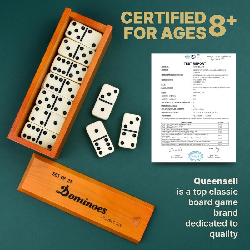 Queensell Jumbo Dominoes Set for Adults and Kids – Domino Set for Classic Board Games – Jumbo Dominoes Double 6 for Travel Games – Dominos Set for Adults 28 Tiles - Image 4