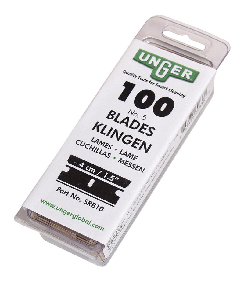 Unger Commercial Safety Scraper Replacement Blades #9 (SRB10) – Box of 100 4-Inch High-Performance Blades for Professional Safety Scrapers – Ideal for Removing Paint, Adhesives - Image 1