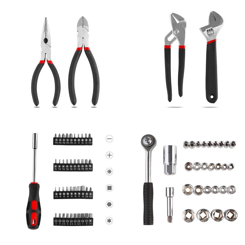 TLGREEN 95 Piece Tool Set, Tool Kit, Mechanics Tool Set, Portable Toolbox with Adjustable Wrench Pliers Socket Bits, with Plastic Toolbox, for House Apartment Garage (Red) - Image 5