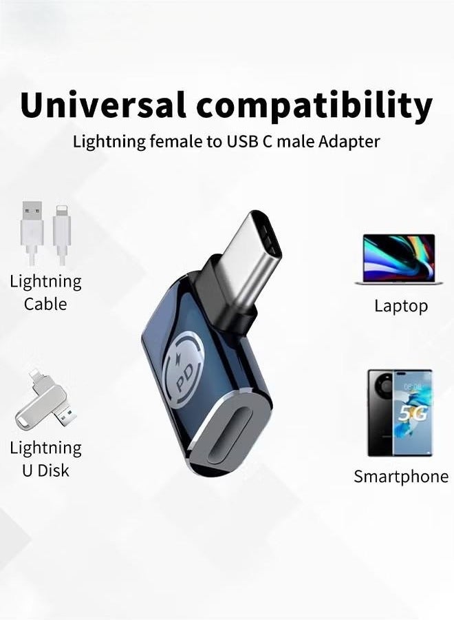 2 Pack USB C Male to Lightning Female Adapter, 90 Degree Angle USB C to Lightning Connector for iPhone 15/15 Pro/15 Pro Max/15 Plus, iPad Air, Galaxy, Pixel, Support Charging and Data Transfer - Image 5