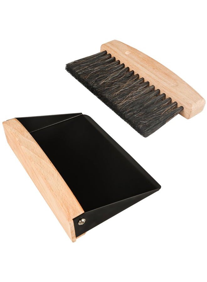 Nokiils Small Dust Pan and Brush Set, Mini Hand Broom and Dustpan Set, Wooden Crumb Sweeper for Home Desktop, Sofa, Pet Care Household (Black) - Image 1