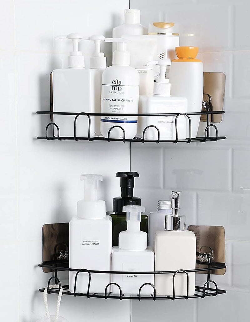 wolpin Wall Shelves Shelf Self-Adhesive Iron Corner Multipurpose Sticker Hooks Wall Holder Bathroom Storage Rack Box Strong Shower Rack Shelf - Black (2 Pieces) - Image 3