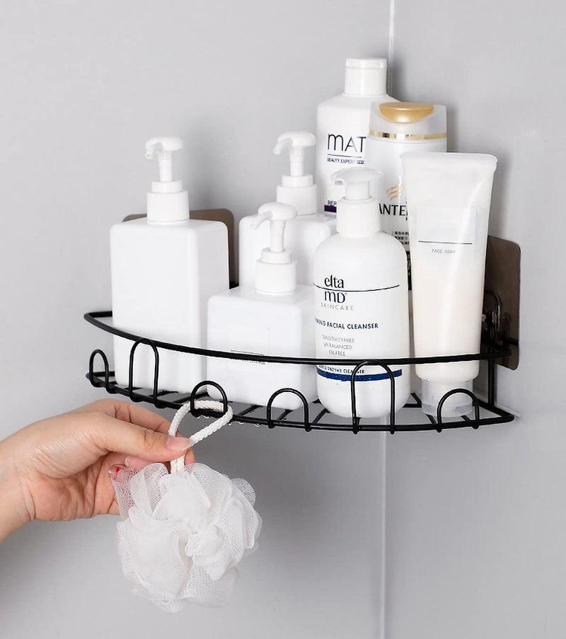 wolpin Wall Shelves Shelf Self-Adhesive Iron Corner Multipurpose Sticker Hooks Wall Holder Bathroom Storage Rack Box Strong Shower Rack Shelf - Black (2 Pieces) - Image 4