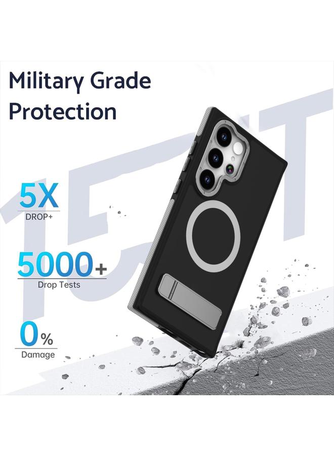 اس-توب جراب لهاتف Samsung Galaxy S25 Ultra 5G، جراب هاتف Magsafe ثنائي اللون بملمس الجلد مع حامل - Image 2