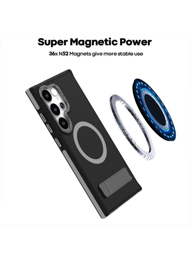 اس-توب جراب لهاتف Samsung Galaxy S25 Ultra 5G، جراب هاتف Magsafe ثنائي اللون بملمس الجلد مع حامل - Image 3