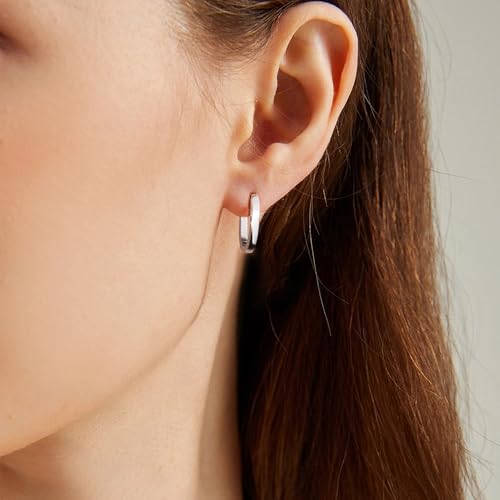ALEXCRAFT 925 Sterling Silver Earrings Small Chunky Silver Hoop Earrings for Women Trendy Hypoallergenic Small Thick Huggie Hoops Earing Jewelry for Women Gifts - Image 2