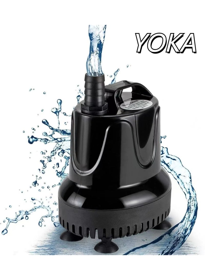 يوكا مضخة ماء غاطسة، 2500 لتر/ساعة، 60 واط، مضخة ماء نافورة فائقة الهدوء، مضخة أكواريوم بضخ من القاع مع حماية من الحرق الجاف لمدة 48 ساعة، ارتفاع رفع 3 أمتار و3 فوهات لحوض السمك، البركة، الحوض، الحديقة - Image 1