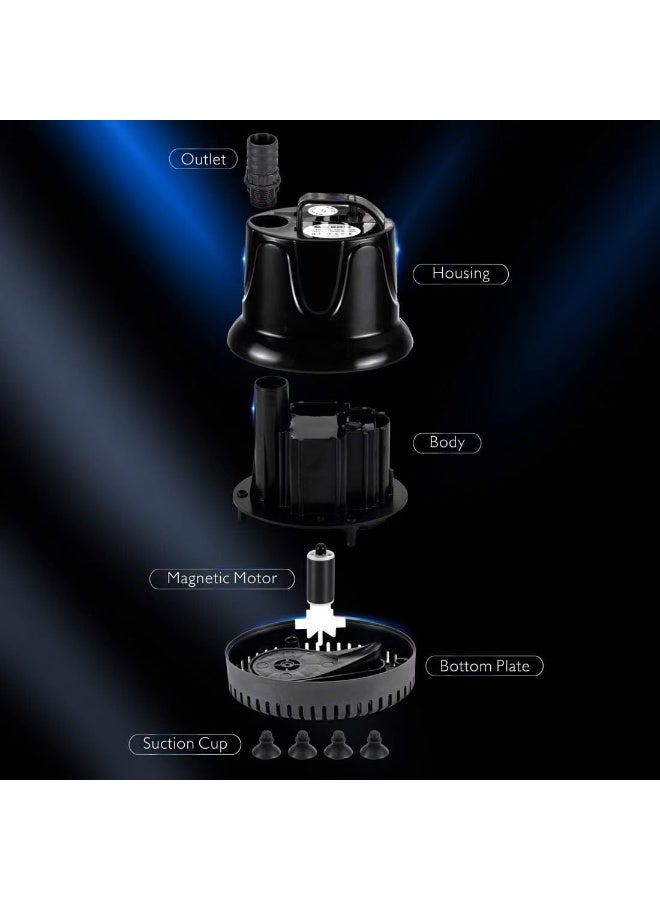 يوكا مضخة ماء غاطسة، 2500 لتر/ساعة، 60 واط، مضخة ماء نافورة فائقة الهدوء، مضخة أكواريوم بضخ من القاع مع حماية من الحرق الجاف لمدة 48 ساعة، ارتفاع رفع 3 أمتار و3 فوهات لحوض السمك، البركة، الحوض، الحديقة - Image 5