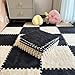 BXEBUI 12pcs Carpet Squares Puzzle Floor Mat Plush Interlocking Carpet Tiles Anti Slip EVA Foam Jigsaw Floor Tiles Build A Safe Area for Bedroom Playroom BeigeBlack - Image 3