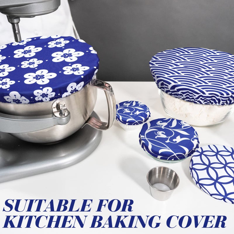 Patelai 10 Pcs Bowl Covers Reusable in 5 Size Stretch Cloth Fabric Elastic Food Storage Bowl Covers Bread Sourdough Lids for Proofing Food Fruits Leftover(Blue White,Stylish Style) - Image 2