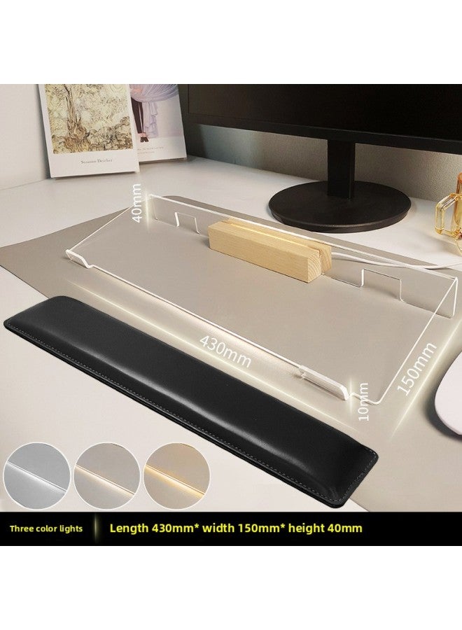 Shelf Tilt Desktop Height Transparent Acrylic Desk Keyboard Bracket Computer Accessories Adjustable Keyboard Pad-Color:Acrylic Keyboard Tray 【430*150*40】 With Lamp Holder And Black Wrist Pad