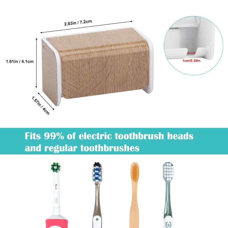 Parkmani 2 Pcs Toothbrush Holders Wall Mounted With Cover  Electric Tooth Brushing Holder For Bathroom  2 Slots Self Adhesive Toothbrush Organizer  Toothbrush Stand For Family  Kids (2  Wood Grain) - Image 5