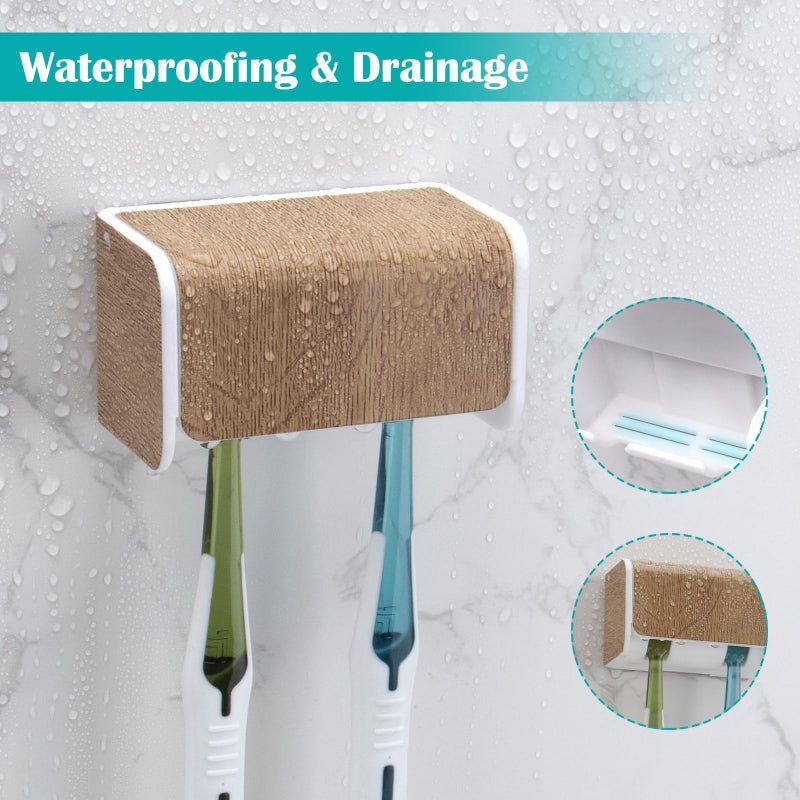 Parkmani 2 Pcs Toothbrush Holders Wall Mounted With Cover  Electric Tooth Brushing Holder For Bathroom  2 Slots Self Adhesive Toothbrush Organizer  Toothbrush Stand For Family  Kids (2  Wood Grain) - Image 3