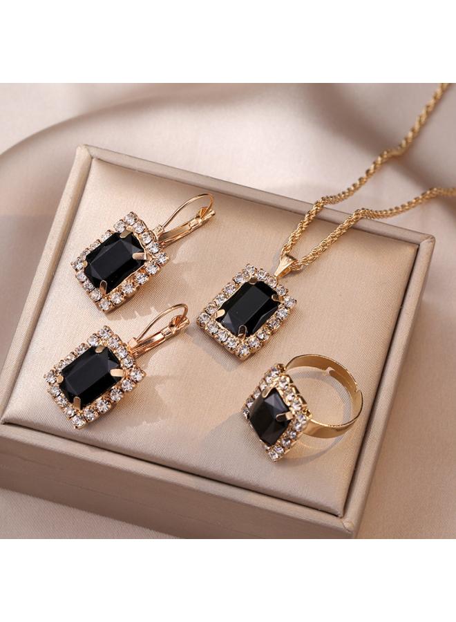 Necklace Female Net Red Emerald Zircon Niche Earrings Pendant High Sense Suit Titanium Steel Clavicle Chain 