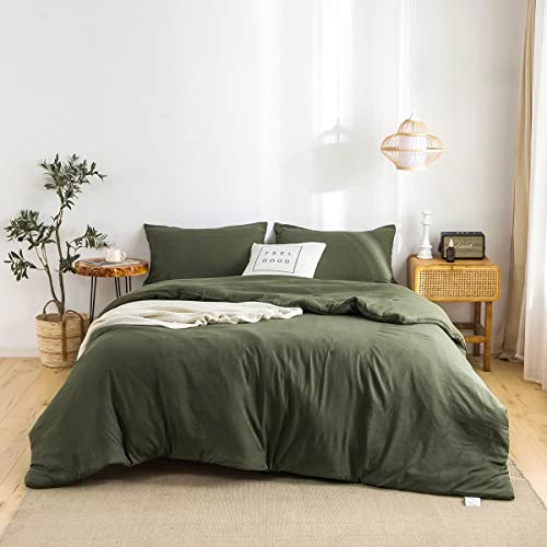 COTTEBED Ultra-Soft King Bedding Comforter Sets Bed, All Season Use Light Weight with Warm Fluffy Washed Cotton Microfiber,1 Bed Blanket Comforter & 2 PillowSham(King/California King Dark Olive Green - Image 1