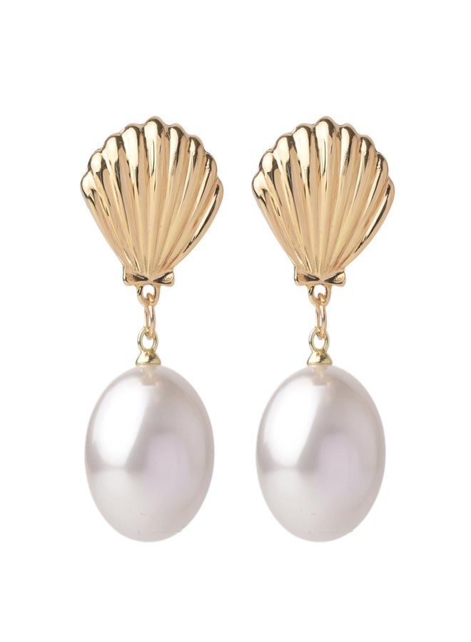 Emilia Gold Shell Earrings with Pearl Drop | Stylish Jewelry for Women and Girls - Image 1