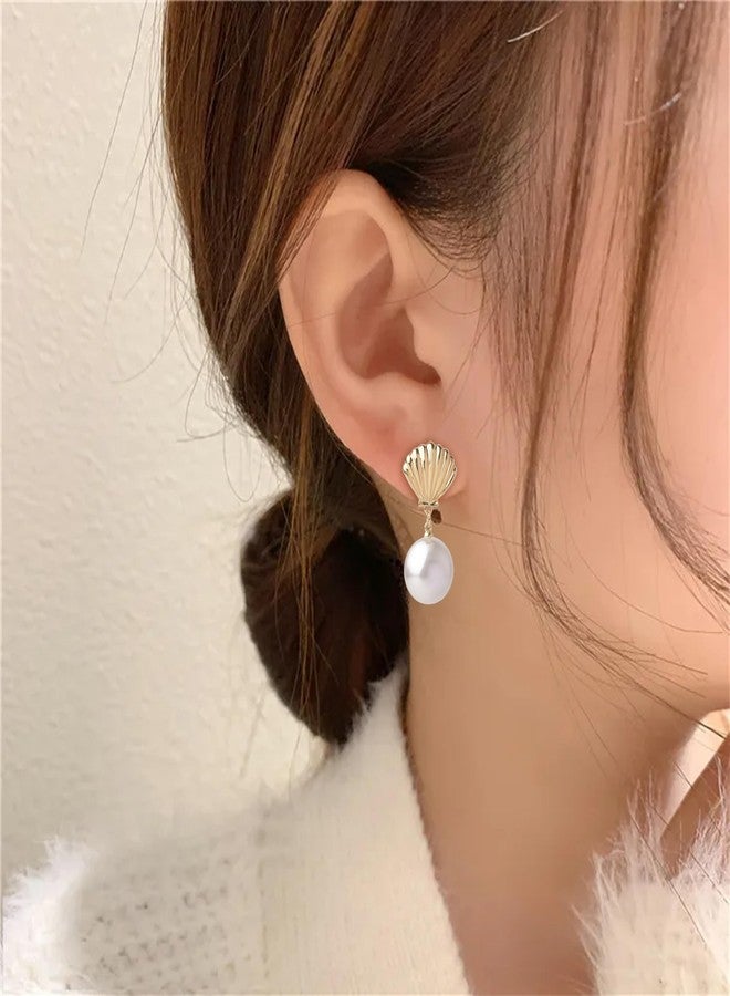 Emilia Gold Shell Earrings with Pearl Drop | Stylish Jewelry for Women and Girls - Image 3