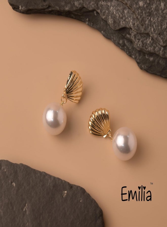 Emilia Gold Shell Earrings with Pearl Drop | Stylish Jewelry for Women and Girls - Image 4