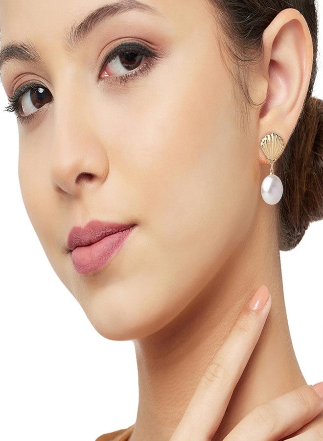 Emilia Gold Shell Earrings with Pearl Drop | Stylish Jewelry for Women and Girls - Image 2
