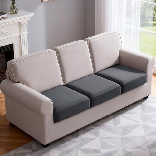 TAOCOCO Couch Cushion Covers 3 Pieces Stretch Couch Covers for 3 Cushion Couch Sofa Seat Covers Soft Washable Furniture Protector3Piece for Sofa Seat or Backrest Dark Grey - Image 1