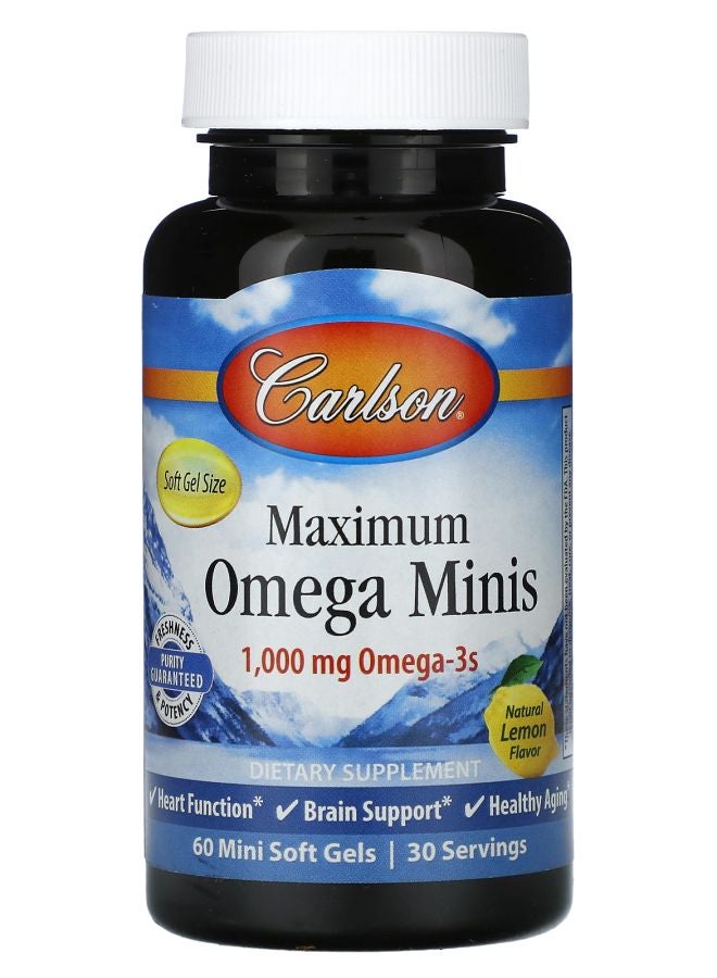 Maximum Omega Minis Natural Lemon 1000 mg 60 Mini Soft Gels (500 mg per Soft Gel)