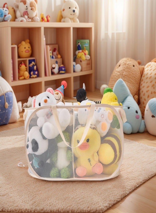 Peyorom Large Toys Storage Basket Organizer Box for Kids, Boys, Girls - Foldable Toy Storage Bins with Dividers & 2 Sturdy Handles for Living Room, Bedroom, Playroom, Kidsroom (Beige, 2 Compartments) - Image 3