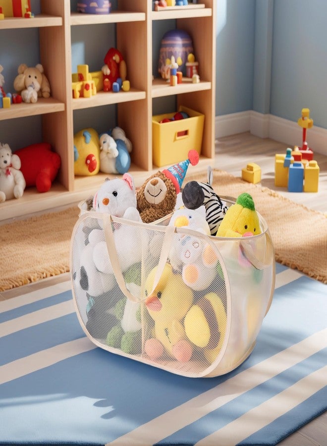 Peyorom Large Toys Storage Basket Organizer Box for Kids, Boys, Girls - Foldable Toy Storage Bins with Dividers & 2 Sturdy Handles for Living Room, Bedroom, Playroom, Kidsroom (Beige, 2 Compartments) - Image 2